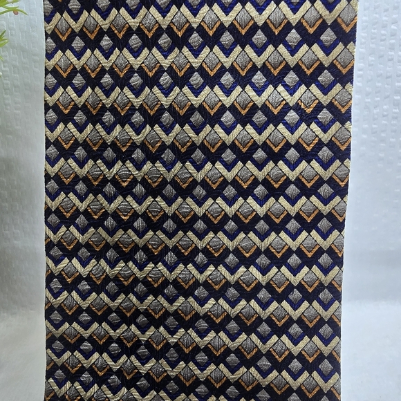 TESORO ROSSO UOMO MODA BLACK AND BROWN DIAMOND ZIGZAG SILK TIE MENS - Picture 2 of 7